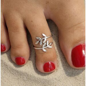Sterling Silver Toe Ring for Women Leaf Bypass Ring Adjustable